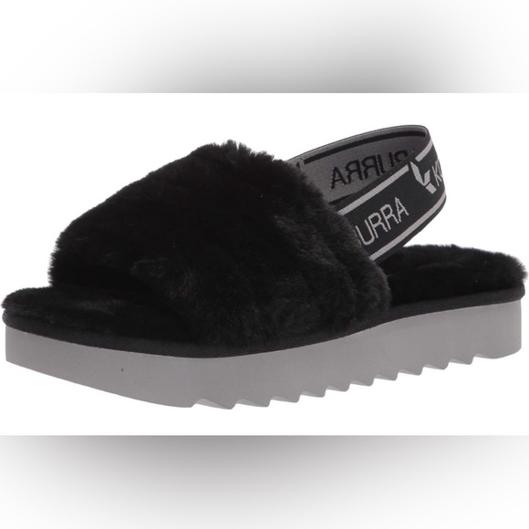 Koolaburra by UGG Backstrap Fuzzy Sandals Fuzz Oh Black Size 9 EUC - Picture 1 of 7